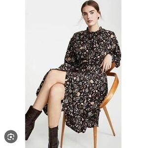 FRAME Silk Long Sleeve Dress in Multi Floral, Size XS